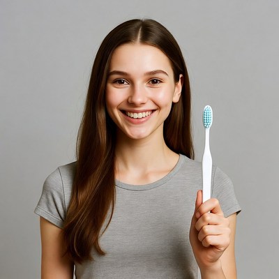 Smiling woman holding toothbrush