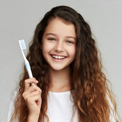 Girl smiling with toothbrush