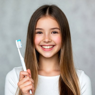 Girl smiling with toothbrush