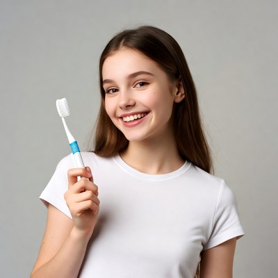 Girl smiling with toothbrush