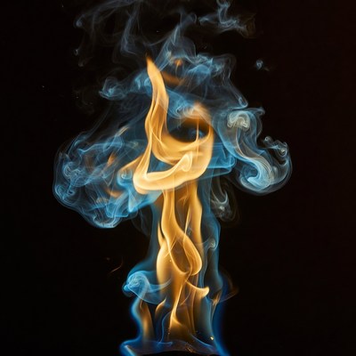 Blue and yellow flames on black