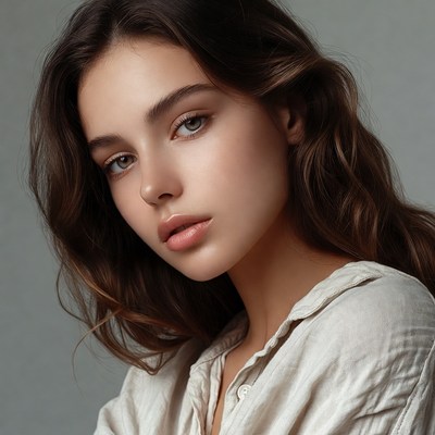 Beautiful woman with wavy brown hair