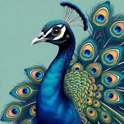 Blue Peacock with Vibrant Feathers