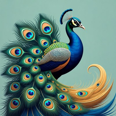 Majestic Blue Peacock with Feathers Spread