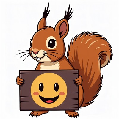 Cute squirrel holding smiley sign