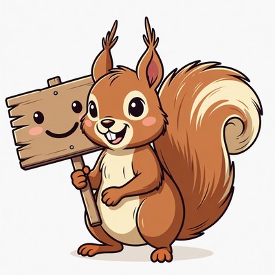 Cute squirrel holding blank sign