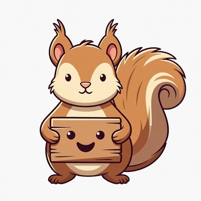 Cute squirrel holding wooden sign