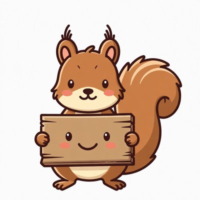 Cute squirrel holding wooden sign