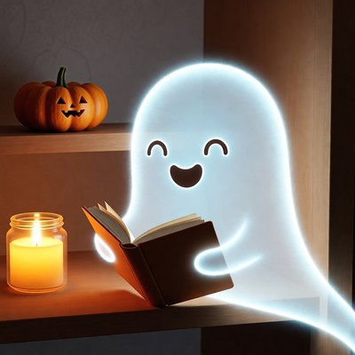 Cute ghost reading book Halloween