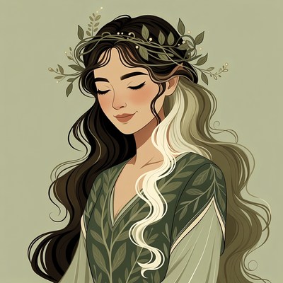 Woman with laurel wreath and green dress