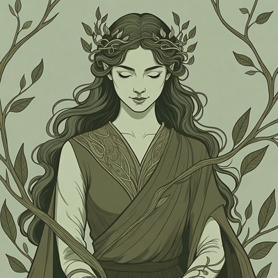 Woman with laurel wreath and vines