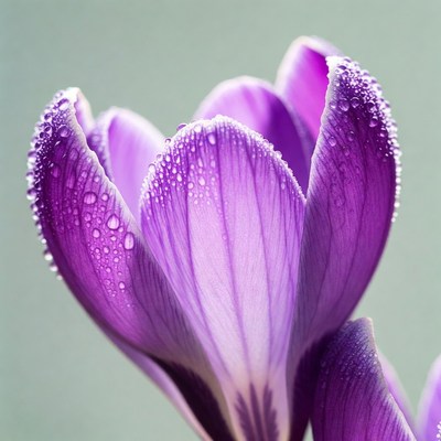 Purple Crocus Flower with Dew Drops