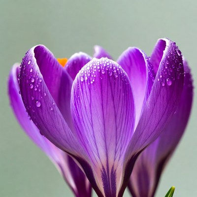 Purple Crocus Flower with Dew Drops