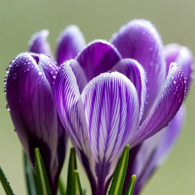 Purple Crocus Flower with Dew Drops