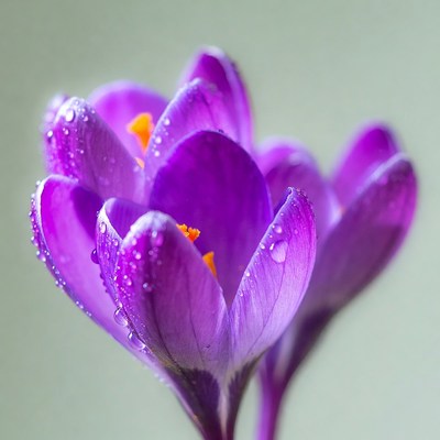 Purple crocuses with water droplets
