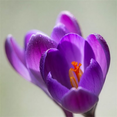Purple Crocus Flower with Dew Drops