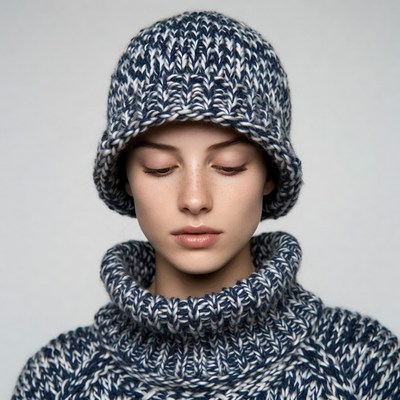 Woman in knit beanie and turtleneck