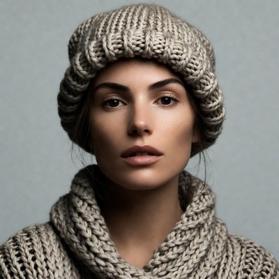 Woman in knitted beanie and sweater