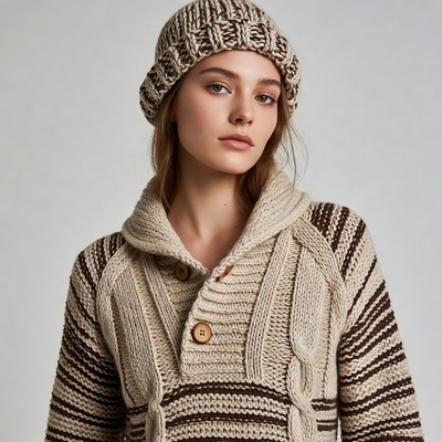 Woman in knitted beanie and sweater