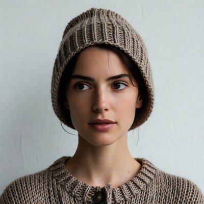 Woman wearing knitted beanie hat