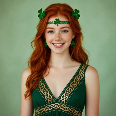 Redhead woman in shamrock headband