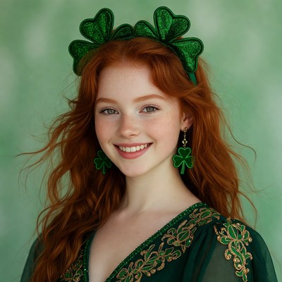 Redhead woman in shamrock headband