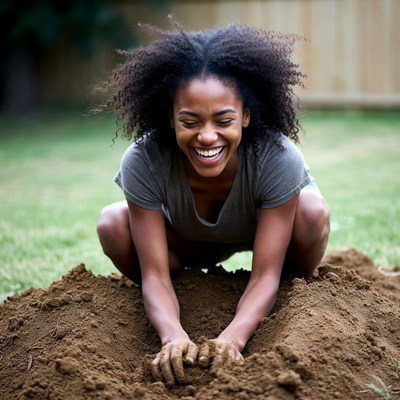 African-American woman playing in dirt pile