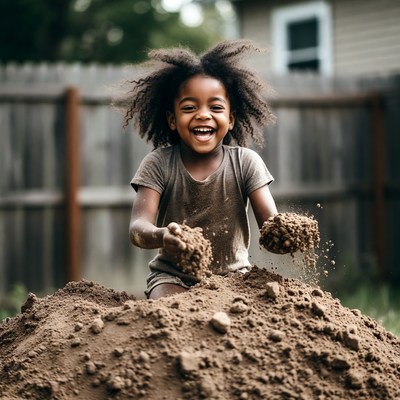 African-American girl playing in dirt pile