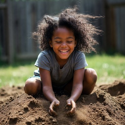 African-American girl playing in dirt