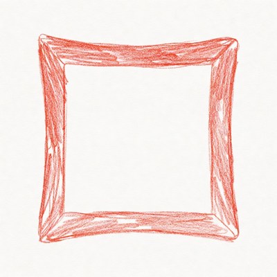 Red crayon drawn square frame