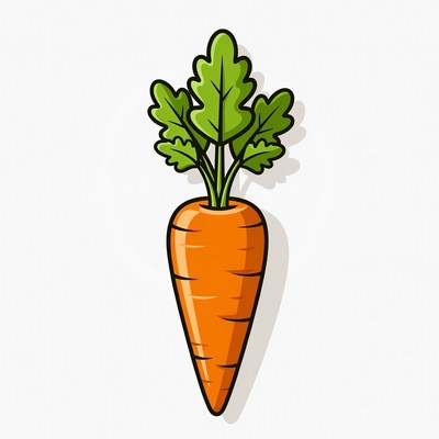 Cartoon carrot with green leaves