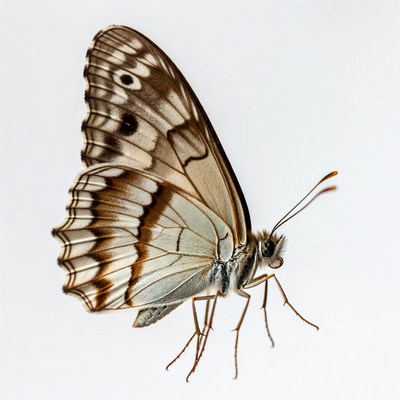White Peacock Butterfly on White Background