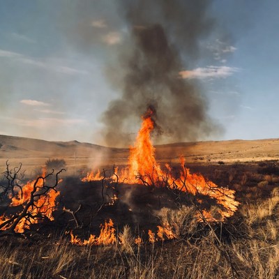 Bonfire Burning in Dry Grassland