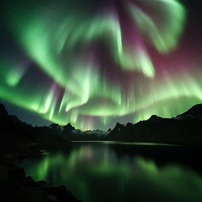 Northern Lights over Mountain Lake