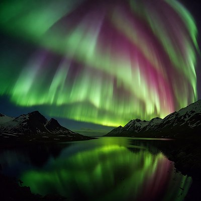 Vibrant Aurora Borealis over Snowy Mountains