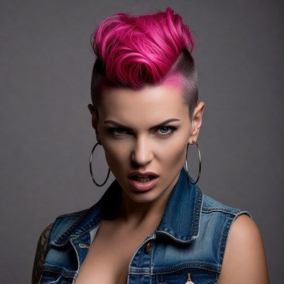 Woman with pink mohawk hairstyle