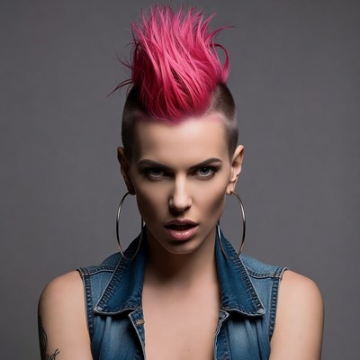 Woman with pink mohawk hairstyle