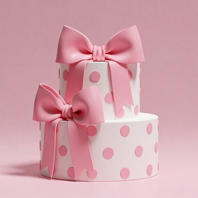 Pink Polka Dot Two-Tier Cake with Bows