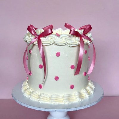 Pink bow polka dot cake