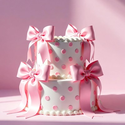 Pink Two-Tier Polka Dot Cake with Bows