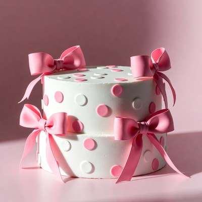 Pink Polka Dot Birthday Cake with Bows