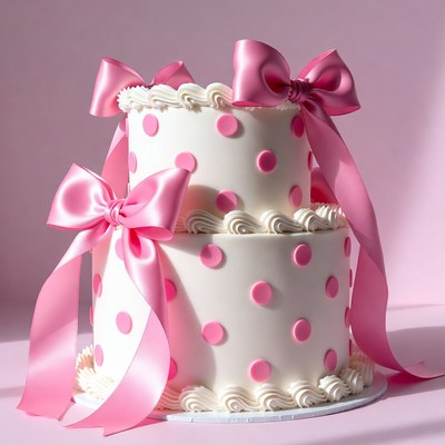 Two-tier pink polka dot cake