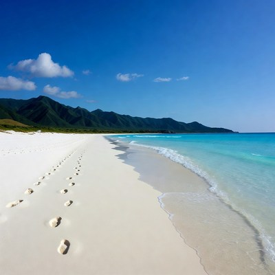Footprints on white tropical beach