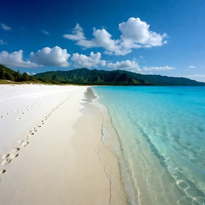 Empty Tropical Beach with Footprints