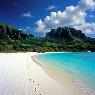 Footprints on Tropical White Sand Beach