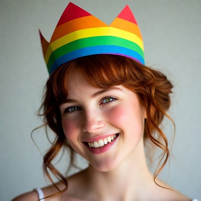 Smiling woman wearing rainbow crown