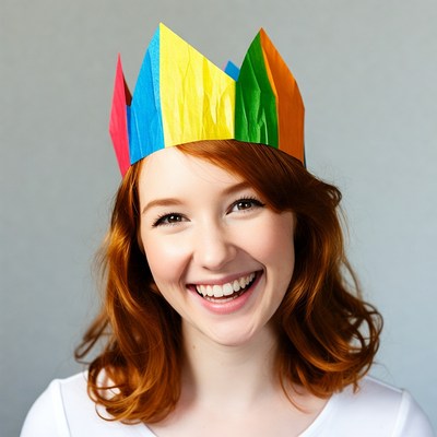 Smiling girl wearing colorful paper crown