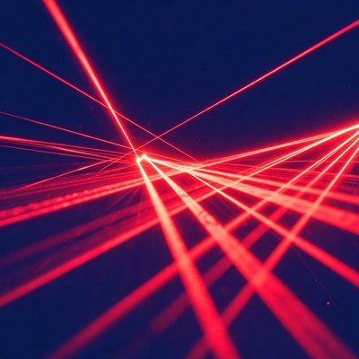 Red laser beams on dark background