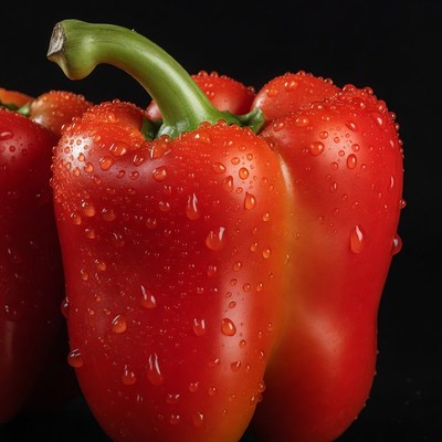 Fresh Red Bell Peppers with Water Droplets