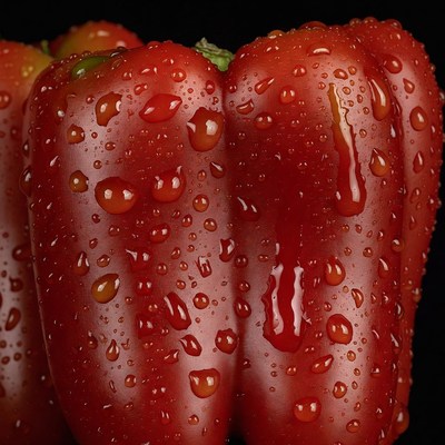 Fresh Red Peppers with Water Droplets